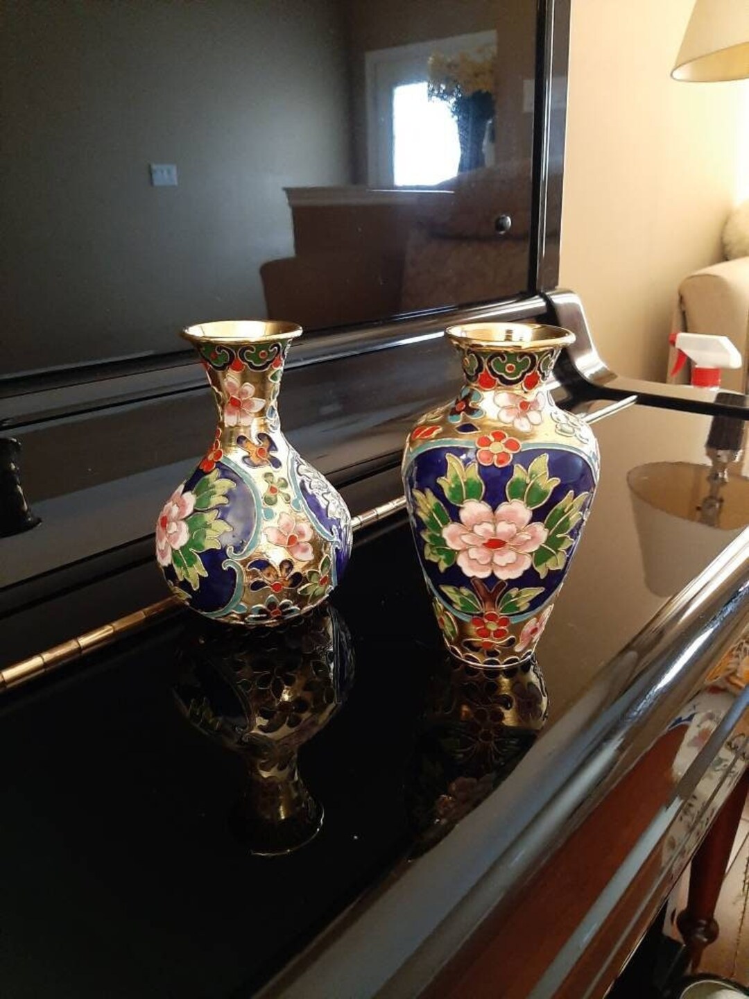 Cloisonne Small Vase Enamel Brass W/ Floral Pattern Set of 2 Etsy