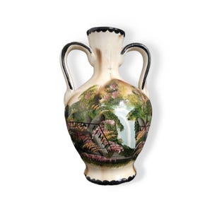 Vintage Hand Painted Vase for Flowers, Impressionist Landscape Painting, Pottery Vase Handmade Vase 8 inch