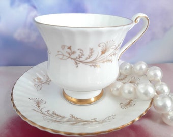 Vintage Paragon Bone China Teacup and Saucer, Gold Rim, English Floral, 1960s