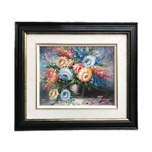 1980s Still Life Oil Painting of Flowers, Vintage Paintings Original, Framed and Signed by Artist, Painting on Canvas
