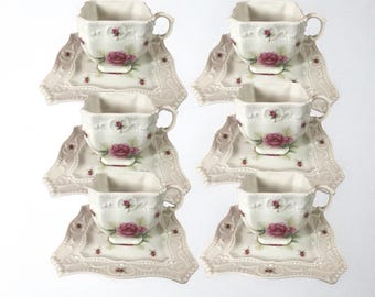 Vintage Floral Tea Cup & Saucer Set: Embossed Porcelain, Royal English Design