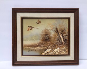 Framed Original Oil Painting, Autumn Landscape with Birds, Signed J. Graham