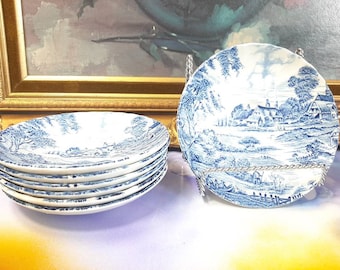 Blue Willow China, Antique Ridgway Blue and White Small Dishes, Saucers, transferware, chinoiserie,  England, c1940s