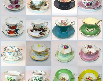Selection Of Multi Fine Bone China Teacups And Saucers, Vintage Floral Tea Cup Duos, Bulk Sale, Brand English Tea Cups and Saucers.