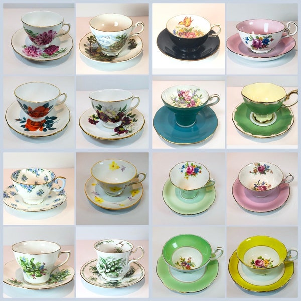 Selection Of Multi Fine Bone China Teacups And Saucers, Vintage Floral Tea Cup Duos, Bulk Sale, Brand English Tea Cups and Saucers.