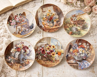Bradex Collector Plates Set – Vintage Porcelain Wall Art, Country Garden Series