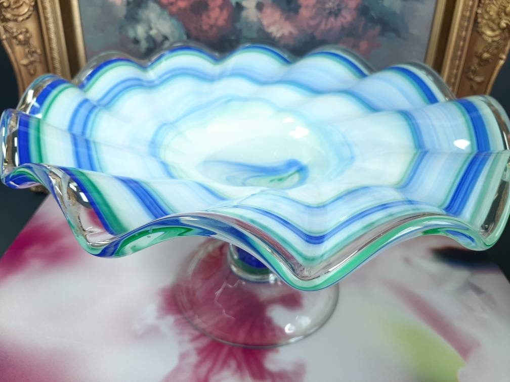 Smoked Murano Glass Centerpiece with Pearled Spirals - Artisanal