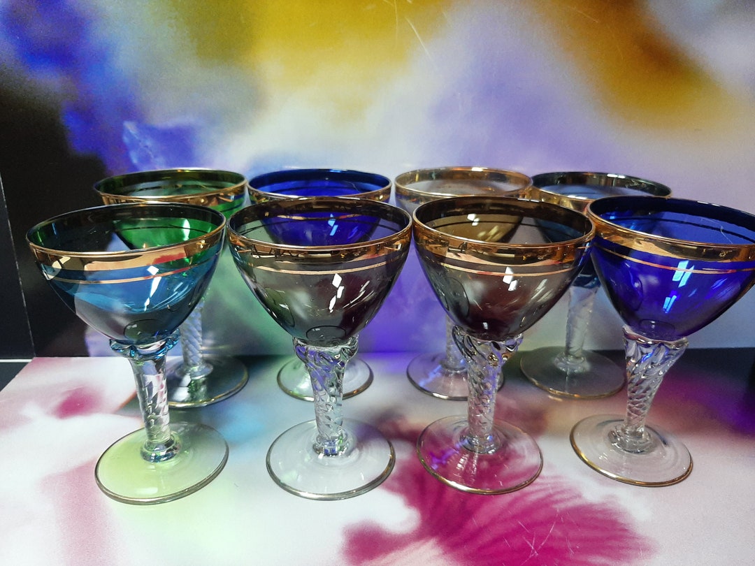 Vintage Gold Rimmed Cordial Glasses Liqueur Glasses Green Etsy