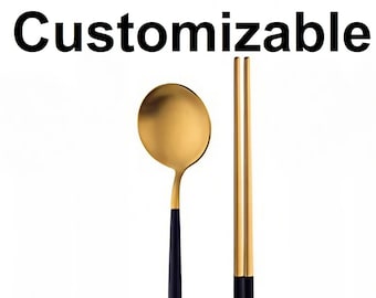 Customizable stainless steel black and gold utensils