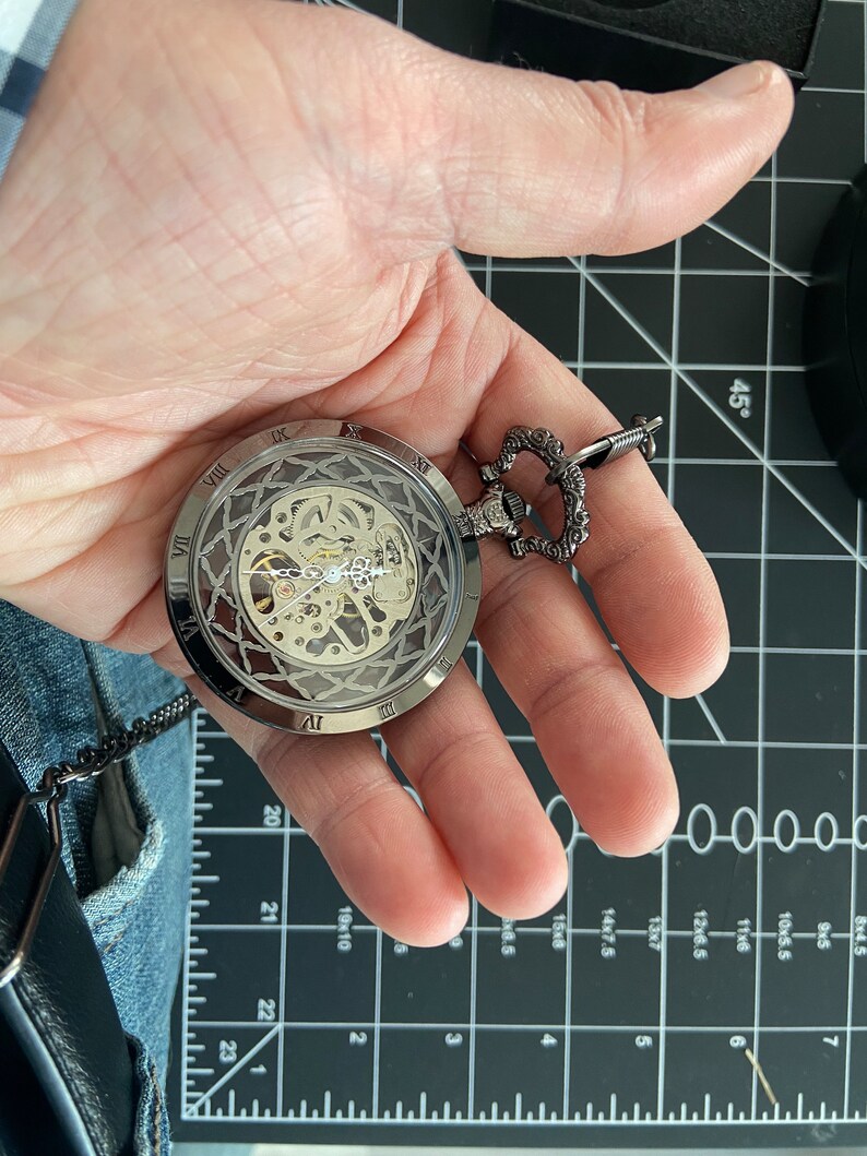 Black victorian mechanical pocket watch image 3