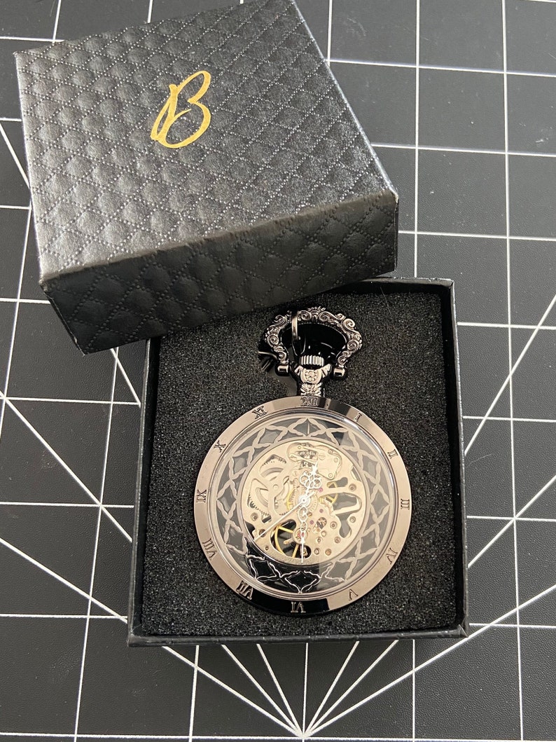 Black victorian mechanical pocket watch image 4