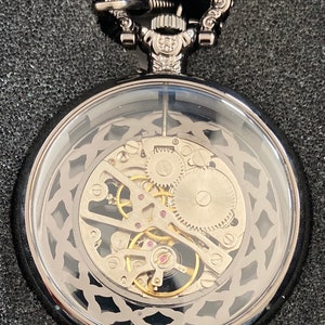 Black victorian mechanical pocket watch image 2