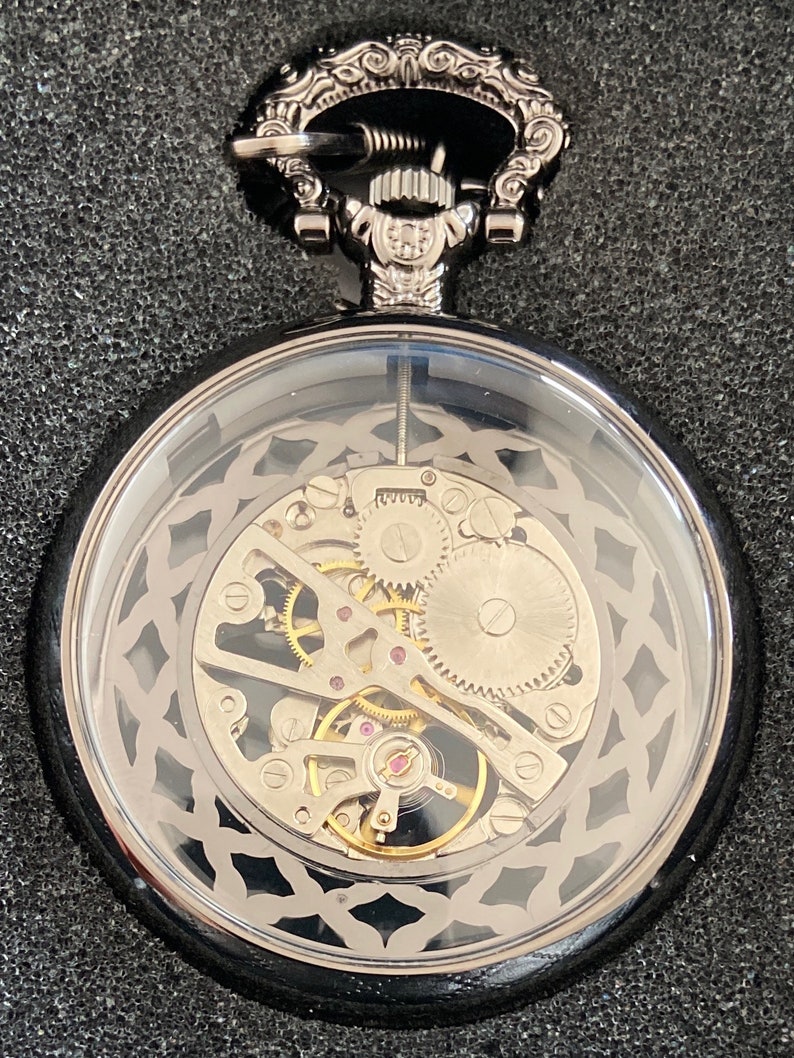 Black victorian mechanical pocket watch image 2