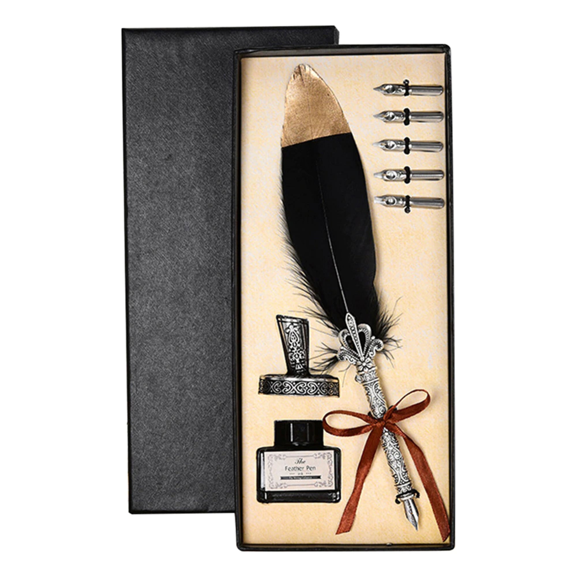 Elegant Quill ink Feather Pen. Stylish & classic gift. 15 ml black ink  bottle
