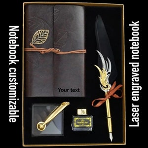 Black Elegance: Quill Pen & Personalized Leather Journal Gift Set
