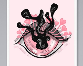 Creepy Pink Eye Art Print: Whimsigoth Wall Decor (Digital Download)