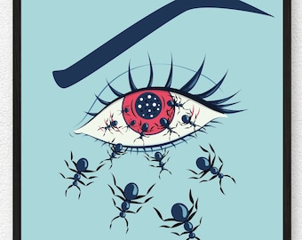 Digitale download horrorkunst, afdrukbare oogkunst, griezelige kunstprint, lowbrow-kunstprint, macabere muurkunst, studentenhuisdecor, gotisch interieur