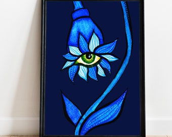 Trippy Eye-bloemenkunst: psychedelische griezelige print (digitale download)