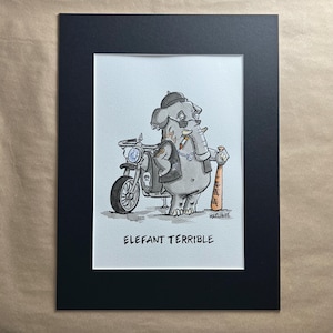 Caricatura original "Elefante terrible" (acuarela) de Michael Holtschulte | Muerto pero divertido