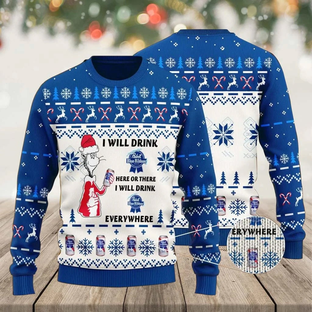 Discover Pabst Blue Ribbon Ugly Christmas Sweater For Beer Lovers, Pabst Blue Ribbon Shirt