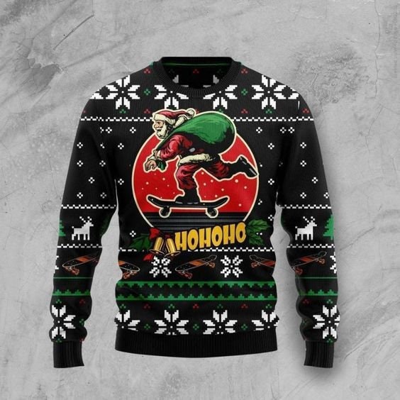 Discover Santa Claus Skateboard All Over Printed Sweater, Ugly Christmas Sweater ,Christmas Begins With Christ Sweater