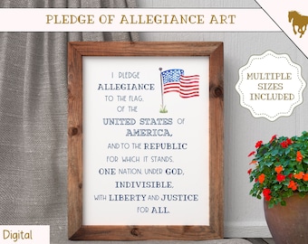 Pledge of Allegiance Wall Art, Homeschool Wall Art, Homeschool Wall Decor, Pledge of Allegiance Wall Decor, Printable Pledge of Allegiance