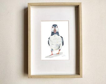 Puffin art print, Bird wall art, Fine art print of original watercolor painting- "the grey-head puffin"