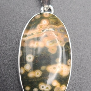 Orbicular Ocean jasper pendant.  Sterling silver