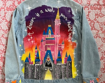 Personalised Princess Castle Denim Jacket. Customised Kids Castle, Princess Castle, Disney Land, Disney World.