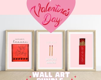 Valentine Printable Art Bundle - Vintage Matchbook Wall Art - Editable Canva Template