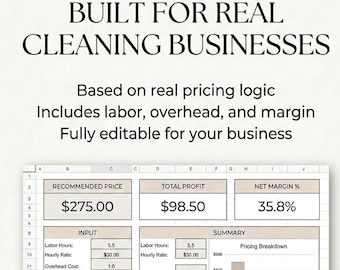 Cleaning Business Pricing Calculator – Profit & Quote Spreadsheet (Digital Download)