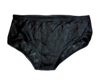 Vintage Black Lace Animal Print Panties Size 44 | Cosmopolitan Made in Italy Lingerie | 1970s 1980s Sheer High Rise Briefs