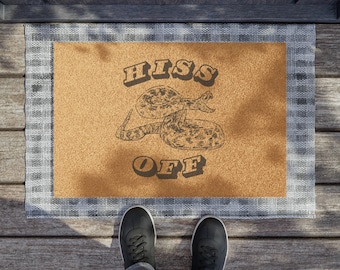 Hiss Off Rattlesnake Coir Doormat, Western Decor