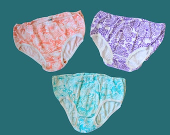 Vintage 1960s-1970s Cotton Panty Set | Floral High Rise Briefs (Size Large)