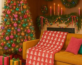 Retro Christmas Tree Cake Blanket – Velveteen Holiday Throw