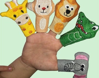 5 animal figure finger puppets. all of them are fun made of felt