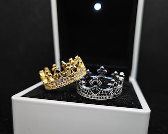 Bague couronne en argent sterling 925 pour le roi et la reine en or et argent Jolie cadeau de Saint-Valentin pour elle élégante pour les amis pour la famille pour les frères et sœurs