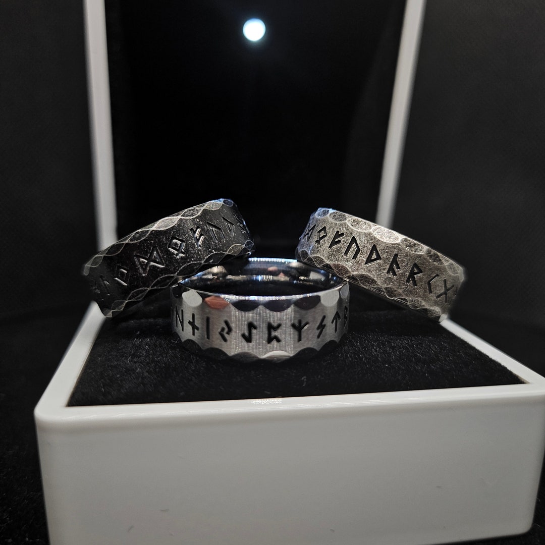 Forged Ring With Viking Runes Nordic Gift for Him Valentines Gift ...