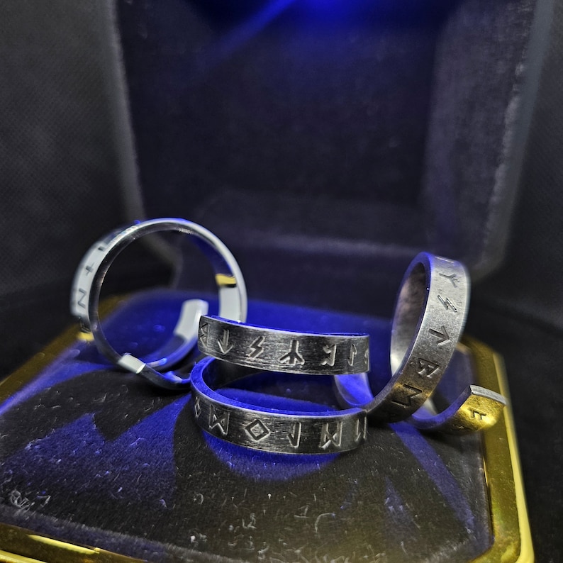 Blue Rune Ring Double Line Ring With Viking Runes Nordic Gift for Him Gift for Her ...