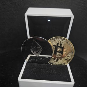 Metal Crypto Coins with Case ethereum bitcoin crypto currency gift for crypto traders gift for him gift for her valentines gift