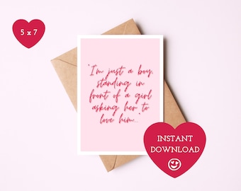 Printable Valentine's Day Card, Instant Download, Digital Card, Notting Hill Quote, Boy/Girl, Cute Valentine's Card, Pink Greeting Card, 5x7