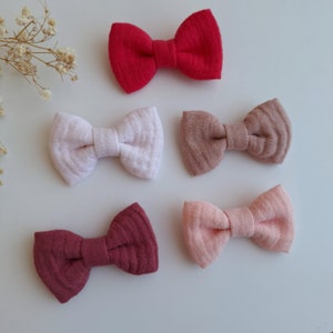 Cotton gauze bow on barrette. Barrette for baby or little girl.