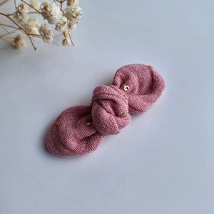 Double gauze fabric hair barrette knot on crocodile clip, anti-slip system magic/baby barrette, clic clac clip or elastic. image 2