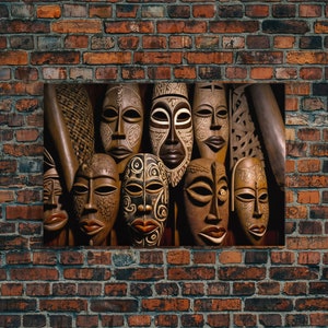 African Traditional Masks Framed Canvas Wall Art | Canvas Print Decor for Home & Office Decoration I Ready To Hang Canvas Print