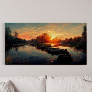 Lake Sunset Oil Painting on Canvas Canvas Print Ready to - Etsy
