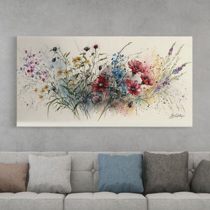 Beautiful Wildflowers, Wild Flower Art, Watercolor Floral Framed Canvas Print, Wall Art, Rustic Farmhouse Decor, Classic Art, Mother&#39;s Day
