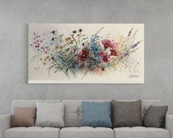 Beautiful Wildflowers, Wild Flower Art, Watercolor Floral Framed Canvas Print, Wall Art, Rustic Farmhouse Decor, Classic Art, Mother's Day