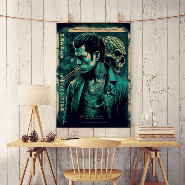 Yakuza vs Aliens, fake movie poster, fictional movie poster, fine art poster print