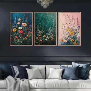 Wildflower Field 3 Piece Triptych Wall Art, Framed Canvas Print ...