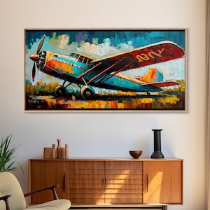 Aeroplane Art, Antique Airplane Painting Canvas Print, Framed Canvas Art, Above Sofa Art, Gift for RC Plane Pilot